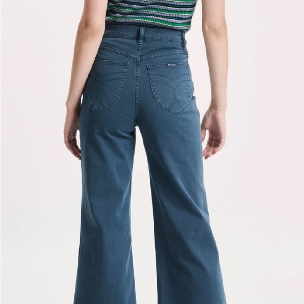 Rolla's Sailor Ankle Wide Straight Leg Jeans Petrol Blue - Picture 6 of 7